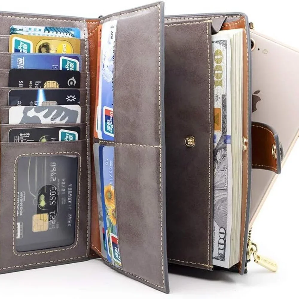 Genuine Leather RFID Wallet with Large Capacity, Card Slots, Coin Pocket